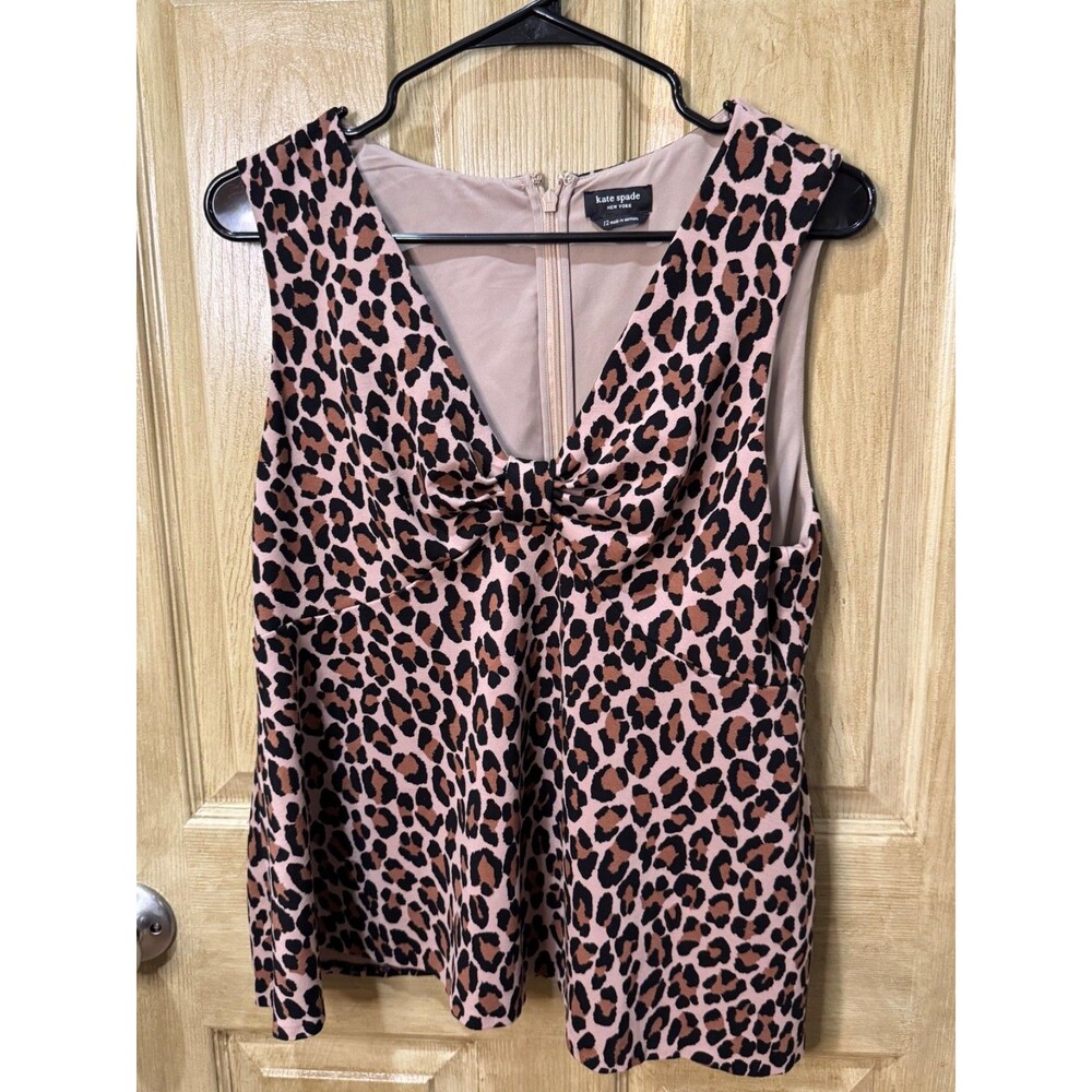 Kate Spade New York Animal Print Top Womens Size 12 Leopard Bow Sleeveless